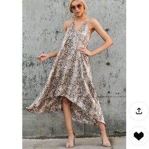 Tan snake print high low dress